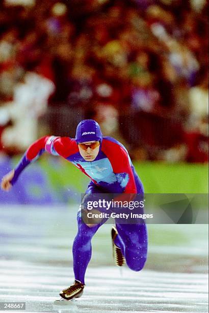 Dan Jansen of the USA in action during his gold medal race in the 1000m at the 1994 Winter Olympic Games in Lillehammer, Sweden. Mandatory Credit:...