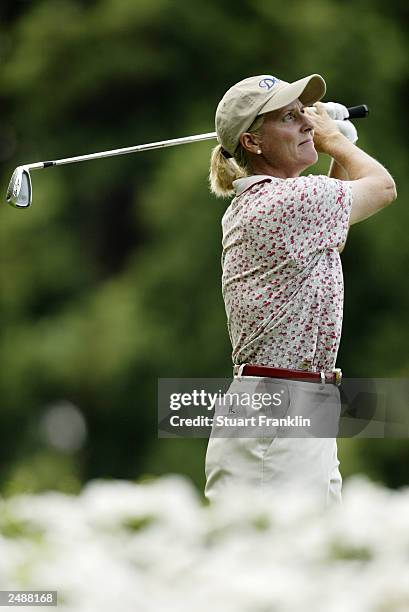 Betsy King of the USA in action during the first round of The Evian Masters on July 23, 2003 at The Evian Masters golf club in Evian, France.