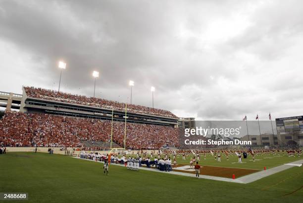General view of Texas Memorial Stadium during the game between the University of Texas at Austin Longhorns and the University of New Mexico Aggies on...