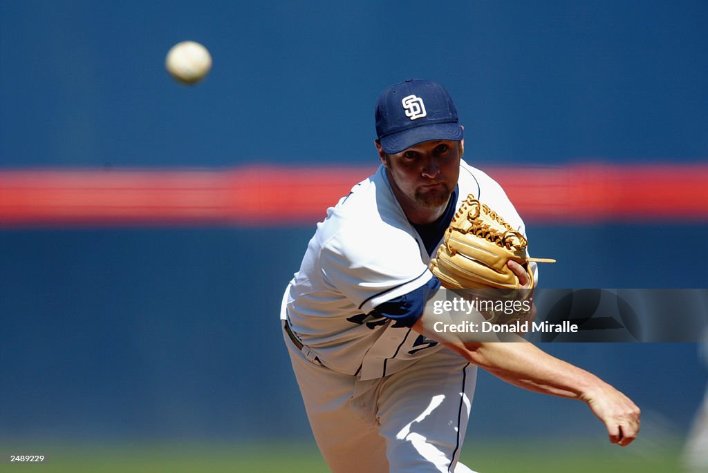 Pitcher Brian Lawrence of the San Diego Padres throws the ball... News ...