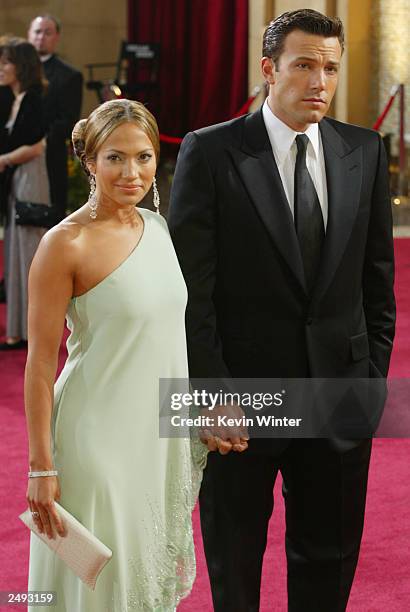 Actors Jennifer Lopez and Ben Affleck attend the 75th Annual Academy Awards at the Kodak Theater on March 23, 2003 in Hollywood, California. Lopez...