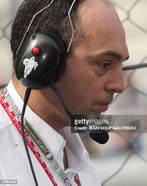 Picture of French Michelin manager Edouard Michelin taken in the pits of the Monza racetrack, 13 September 2003, during the second free practice...