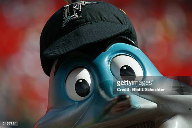Billy the Marlin of the Florida Marlins watches as his team beat the Montreal Expos 5-2 on September 1, 2003 at Pro Player Stadium in Miami, Florida.