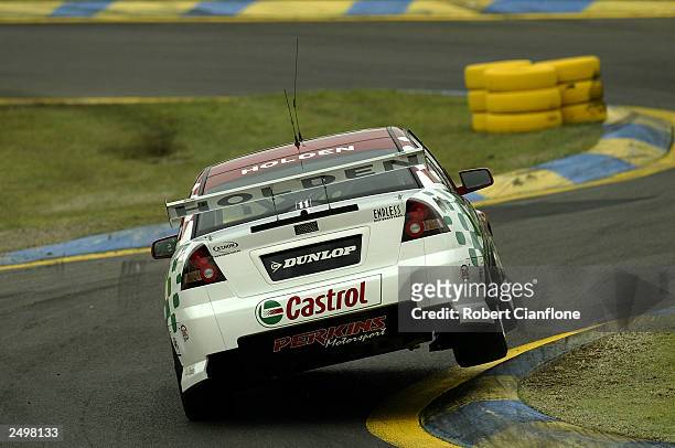 The car of Larry Perkins and Steven Richards of the Castrol Perkins Racing Team in action during qualifying for the Sandown 500 which is round 9 of...