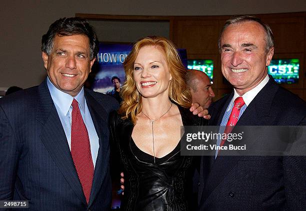Chairman Les Moonves, actress Marg Helgenberger and Los Angeles police chief William Bratton attend a special screening of the fourth-season premiere...