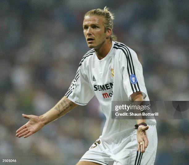 David Beckham of Real Madrid during the UEFA Champions League Group F match between Real Madrid and Olympic Marseille at the Santiago Bernabeu...