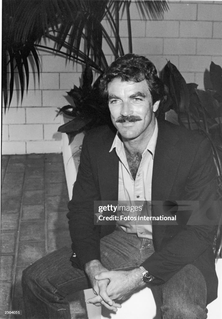 American actor Tom Selleck sits on a patio during a brunch at the ...