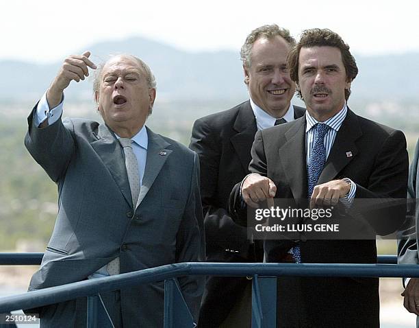 Spanish Prime Minister Jose Maria Aznar , Catalonian President Jordi Pujol gesture during their visit at the Nuclear Central Vandellos, supporting...