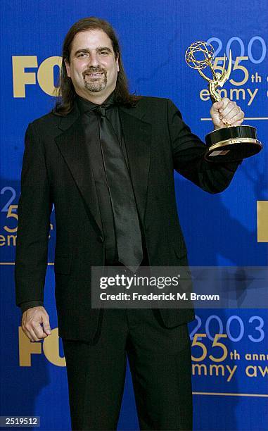 Director Glenn Weiss winner of best dirrecting for a variety, music or comedy, "The 56th Annual Tony Awards" poses backstage during the 55th Annual...