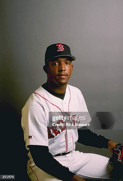 Pedro Martinez of the Boston Red Sox poses for a portrait during Spring Training at the City of Palms Park in Fort Myers, Florida. Mandatory Credit:...