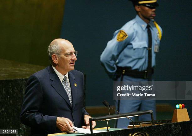 President of Switzerland Pascal Couchepin speaks during a United Nations General Assembly meeting on HIV/AIDS at UN headquarters September 22, 2003...