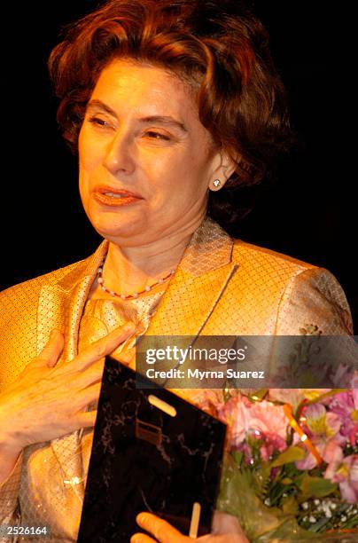 Actress Merel Poloway Julia, wife of the late Raul Julia, accepts an accolade at the 4th annual HOLA Awards at the Gramery Arts Center September 22,...