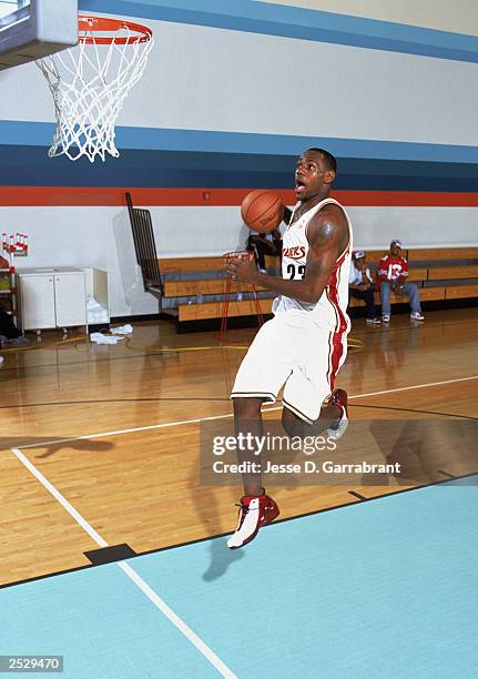 LeBron James of the Cleveland Cavaliers poses for a portrait during the 2003 NBA Rookie Shoot on September 10, 2003 in New York City, New York. NOTE...