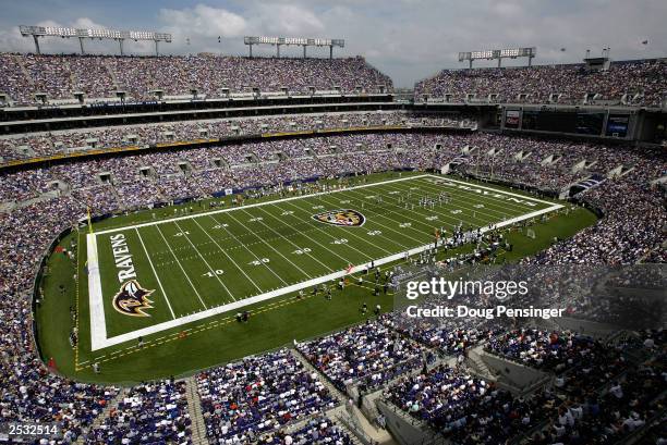 General view of the stadium as 69,473 fans watch the Baltimore Ravens take on the Cleveland Browns on September 14, 2003 at the M&T Bank Stadium in...