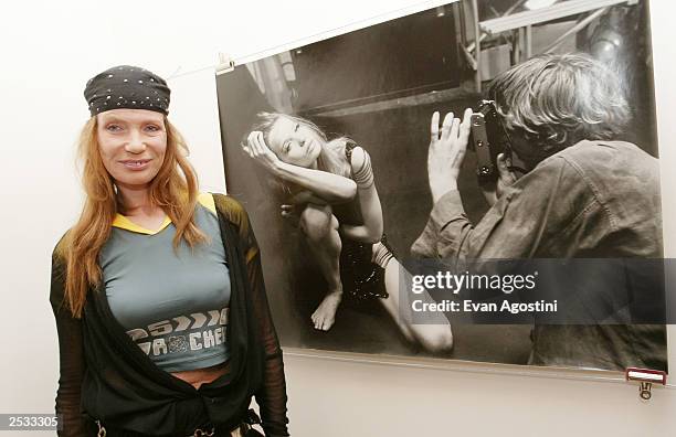 The model Veruschka attends the "Blowup" film set photography exhibition opening at East, September 24, 2003 in New York City.