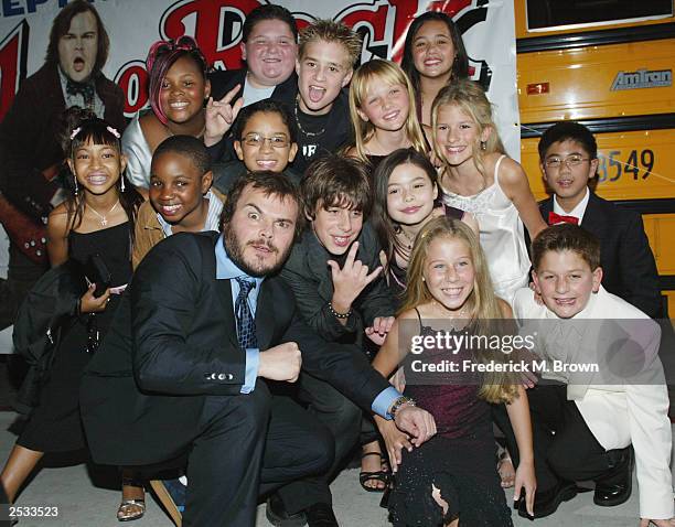 Jack Black and fellow cast members attend the premiere of the movie "School of Rock" at the Cinerama Dome September 24, 2003 in Hollywood, California.