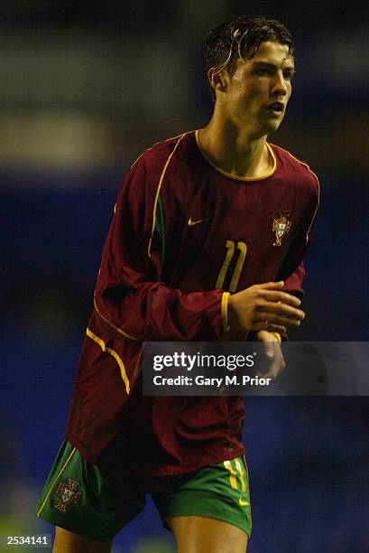 Cristiano Ronaldo of Portugal in action during the UEFA European Under-21 Championships 2004 Group 7 Qualifying match between England Under-21 and...