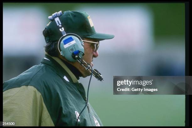 Coach Sonny Lubick of the Colorado State Rams watches his players during a game against the San Diego State Aztecs at Hughes Stadium in Fort Collins,...