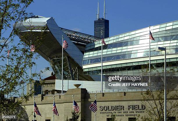 This photo shows a view of the newly renovated Soldier Field, the home of the NFL's Chicago Bears 29 September, 2003 on opening night of the new...