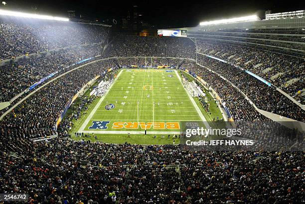 This photo shows a view of the newly renovated Soldier Field, the home of the NFL's Chicago Bears, 29 September, 2003 on opening night of the new...