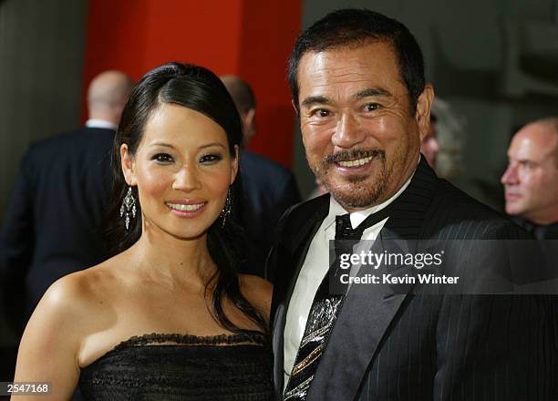 Actress Lucy Liu and actor Sonny Chiba attend the Los Angeles premiere of the Miramax film "Kill Bill Volume 1" at the Grauman's Chinese Theatre...