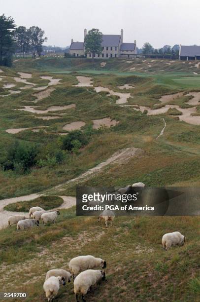 General view of the Clubhouse and the par 4 18th hole at Whistling Straits Golf Course, site of the 2004 PGA Championship on September 2, 2003 in...