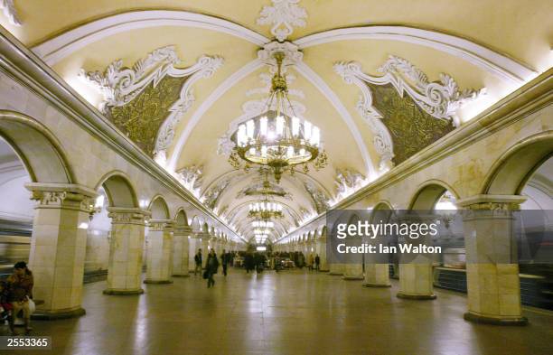 General view of the central hall of Komsomolskaya metro Station on September 27, 2003 in Moscow, Russia.