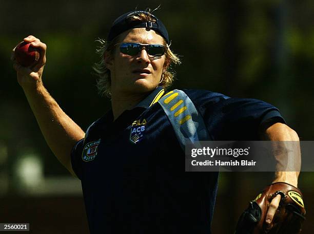 Shane Watson of Australia in action during training at Trinity College on October 4, 2003 in Perth, Australia.