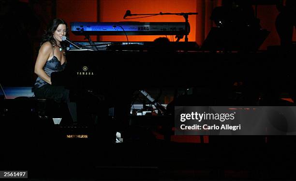 Musician Sarah McLachlan performs on stage during the Andre Agassi Foundation's 8th Annual Grand Slam for Children benefit concert at the MGM Grand...