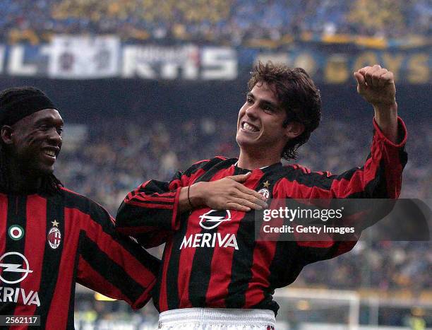 Riccardo Kaka of Milan celebrates during the Serie A match between Internazionale and AC Milan at the San Siro October 5, 2003 in Milan, Italy.