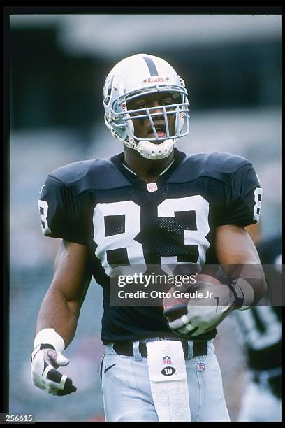 Tight end Rickey Dudley of the Oakland Raiders looks on during a game against the Jacksonville Jaguars at the Oakland-Alameda County Coliseum in...