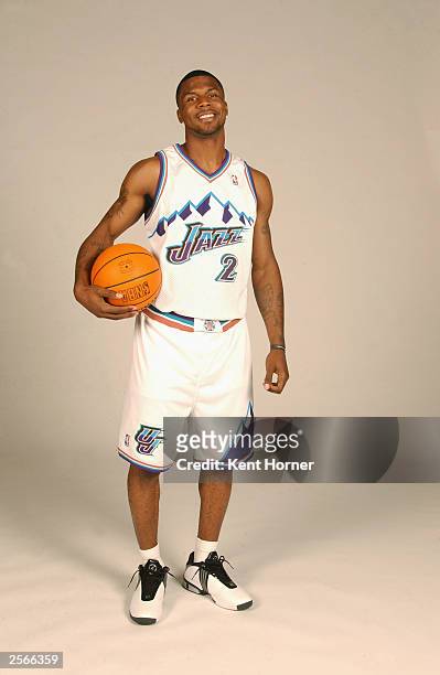 DeShawn Stevenson of the Utah Jazz poses for a portrait during NBA Media Day on September 30, 2003 at Salt Lake Community College in Salt Lake City,...