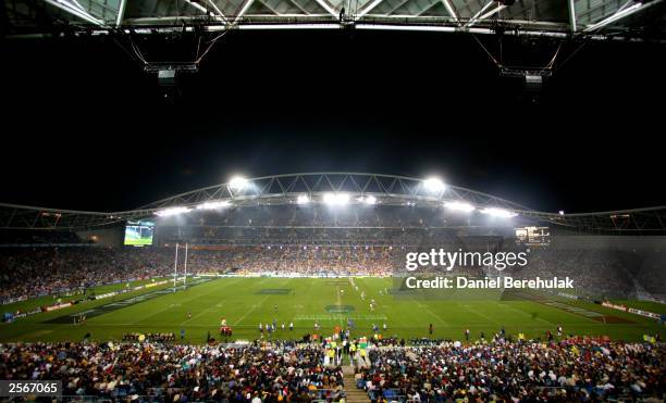 General view of Telstra Stadium before kick-off during the NRL Grand Final between the Sydney Roosters and the Penrith Panthers at Telstra Stadium...