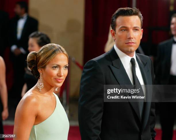 Actors Ben Affleck and fiancee Jennifer Lopez attend the 75th Annual Academy Awards at the Kodak Theater on March 23, 2003 in Hollywood, California....