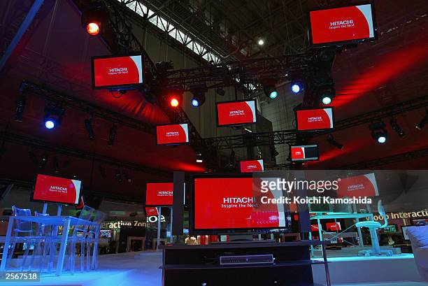 Hi Liquid Crystal TV's by Japan's Hitachi Ltd are on display during the CEATEC JAPAN 2003 technology trade exhibition on October 7, 2003 in Makuhari,...