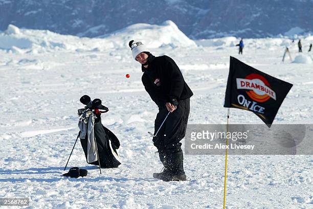 Jack O''Keefe of USA in action during the third round of The Drambuie World Ice Golf Championships in Uummannaq, Greenland. It was announced October...
