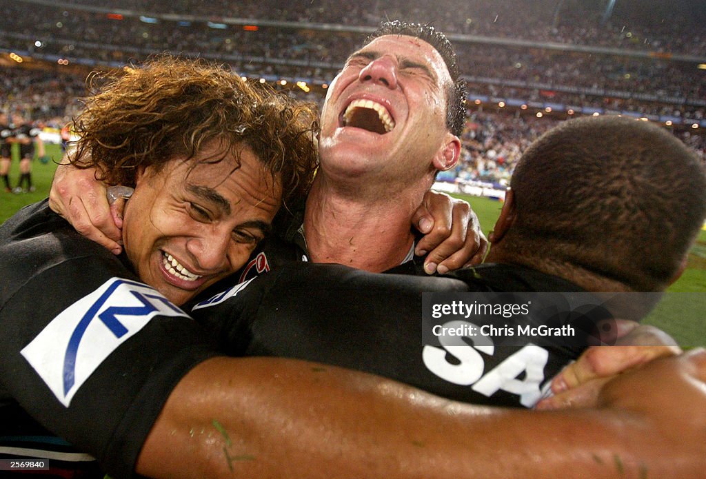 Rhys Wesser, Joe Galuvao and Scott Sattler celebrate victory