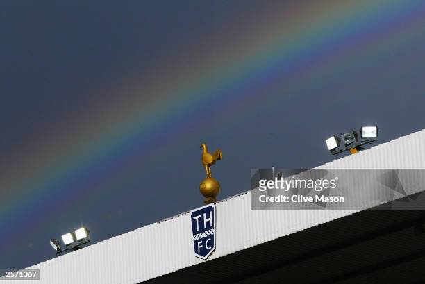 View of a rainbow above White Hart Lane during the FA Barclaycard Premiership match between Tottenham Hotspur and Everton on October 4, 2003 at White...