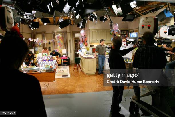 The camera crew prepares to shoot a scene of the hit NBC series "Friends" during one of their last shows on the Warner Bros lot Sept. 12, 2003 in...