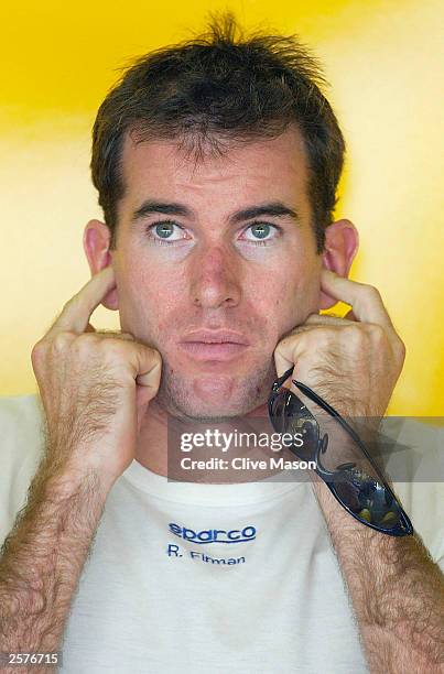 Ralph Firman of Great Britain and Jordan in the garage after first qualifying for the Formula One Japanese Grand Prix in Suzuka on October 10, 2003...