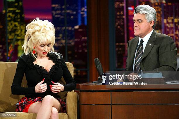 Singer Dolly Parton appears on "The Tonight Show with Jay Leno" at the NBC Studios on October 9, 2003 in Burbank, California.