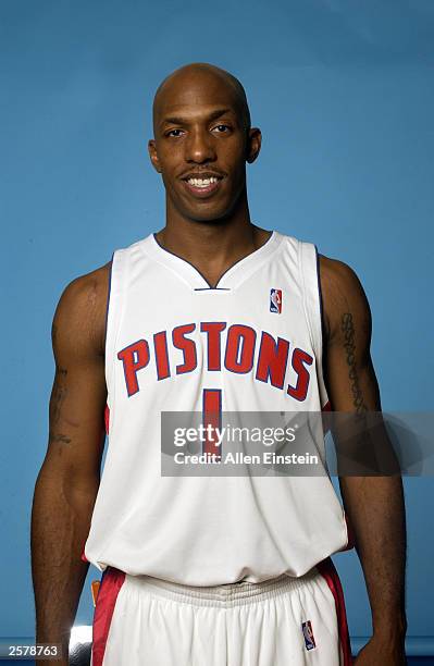 Chauncey Billups of the Detroit Pistons during NBA Media Day on October 2, 2003 in Auburn Hills, Michigan. NOTE TO USER: User expressly acknowledges...