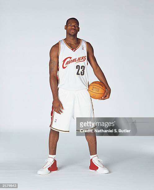 Lebron James of the Cleveland Cavaliers poses for a portrait during NBA Media Day at Gund Arena in Cleveland, Ohio. NOTE TO USER: User expressly...