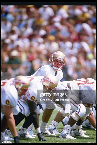 Quarterback Peter Tom Willis of the Florida State Seminoles calls the cadence during a game against the Southern Mississippi Golden Eagles at Roberts...