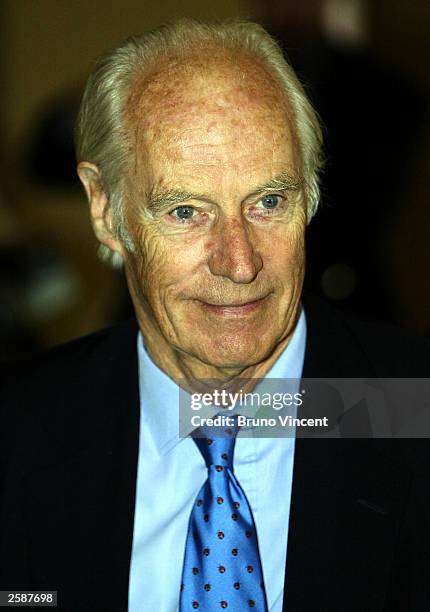 Music producer Sir George Martin arrives at the Pioneers to the life of the nation reception at Buckingham Palace October 13, 2003 in London, England.