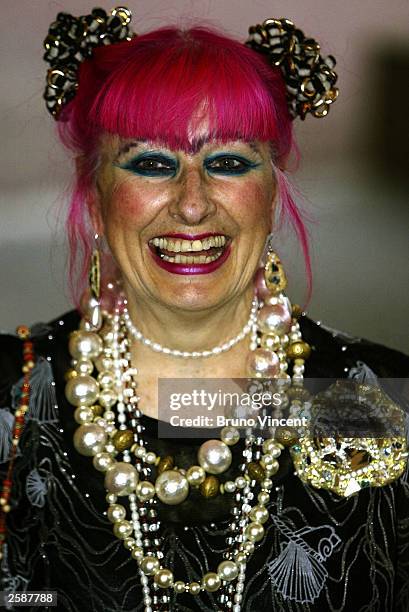 Designed Zandra Rhodes arrives at the Pioneers to the life of the nation reception at Buckingham Palace October 13, 2003 in London, England.