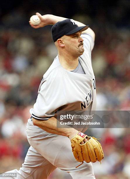 Pitcher David Wells of the New York Yankees pitches against the Boston Red Sox during Game 5 of the 2003 American League Championship Series on...