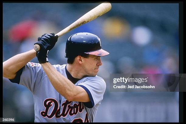 Travis Fryman of the Detroit Tigers swings at the ball during a game against the Oakland Athletics at the Oakland Alameda Coliseum in Oakland,...