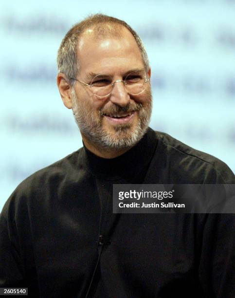 Apple CEO Steve Jobs delivers a kenote address October 16, 2003 in San Francisco. Jobs announced the popular iTunes music program would now be able...