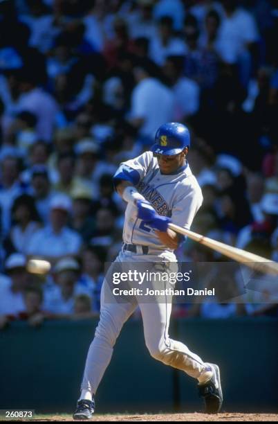 Ken Griffey Jr. Of the Seattle Mariners swings to hit the ball during a game. Mandatory Credit: Jonathan Daniel /Allsport